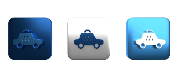 Sticker - Colorful Taxi car icon isolated on white background. Square button. 3D render illustration