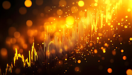 Poster - Abstract golden waves with sparkling particles create a vibrant and dynamic background, perfect for modern designs.