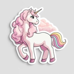 Poster - Cute Cartoon Unicorn with Rainbow Tail and Pink Mane