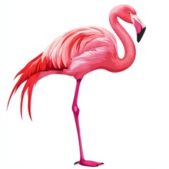 Canvas Print - A single flamingo stands on one leg with its head bent down.