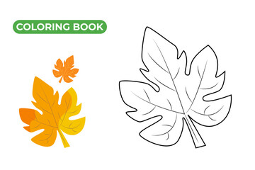 autumn leaf coloring book for kids. black and white contour vector illustration of plant. linear dra