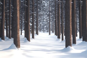 Poster - A snowy path through a pine forest in winter.