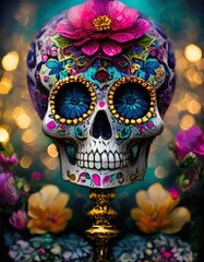 Sticker - skull with a rose