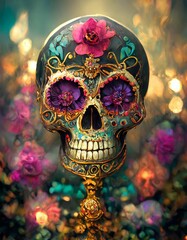 Canvas Print - skull with a rose