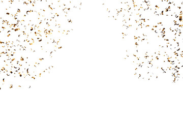 Poster - Golden confetti explosion isolated on a clean white background. Perfect for party, celebration, and birthday layouts. 3D Rendering