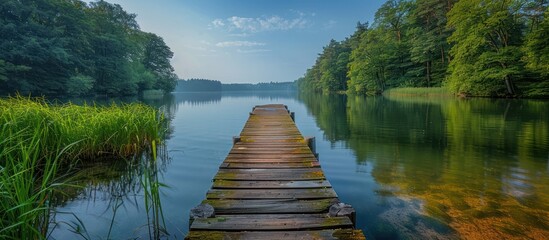 Wall Mural - Wooden Pier Extending into Tranquil Lake