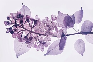 Wall Mural - Aesthetic botanical x-ray of lilac. white and violet. white background