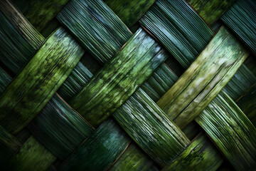 Poster - Close-up of a beautifully woven green texture, showcasing intricate patterns and natural hues for artistic and design use.