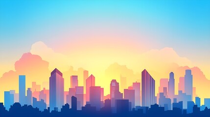 Wall Mural - City Skyline Sunrise Minimalist Background