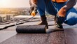 © Studio 100 - Using a roller brush to apply a waterproof coating to a rooftop. Generated image