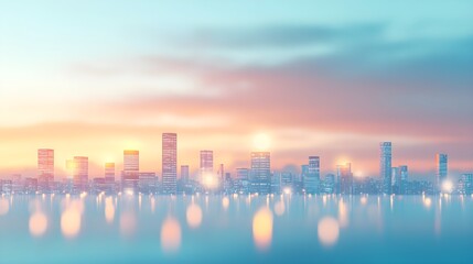 Wall Mural - City Skyline Sunset Reflection - Urban Landscape Photo