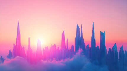 Wall Mural - Futuristic Cityscape Sunset  -  Abstract Architecture