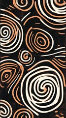 Wall Mural - Abstract African pattern with swirling circular designs in brown and white tones