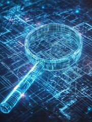 Poster - Glowing Wireframe Visualization of Digital Data and Information Network