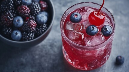 Canvas Print - A dark red cocktail with ice cubes and two realistic-looking eyeballs in the glass