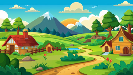 Wall Mural - wonderful a beautiful rural setting vector illustration