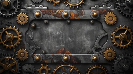 The image shows a metallic background composed of gears, providing a creative platform for innovative design ideas.