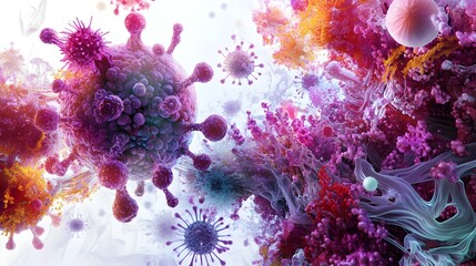 Poster - Mesmerizing Abstract Virus Molecule Microscopic Kaleidoscopic Art for Medical Science and Healthcare Digital Background