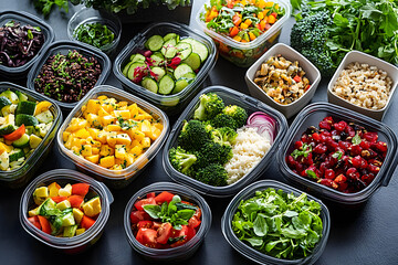 Assorted vegetarian meal prep for healthy eating.