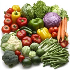 Wall Mural - Fresh vegetables, including broccoli, peppers, tomatoes, carrots, and zucchini.