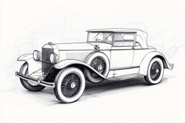 Hand Drawn Vintage Car Sketch with White Background.