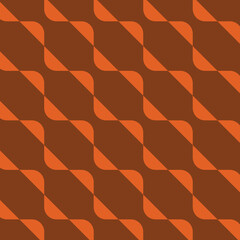 70's Retro Seamless Pattern. 60s and 70s Aesthetic Style. Geometric Wavy Groovy Pattern in orange and brown and colors.