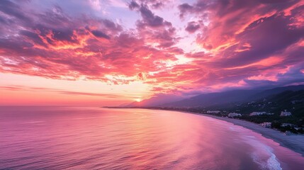 Wall Mural - serene sunset scenery with pink and purple clouds illuminating the sky