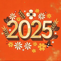 Happy new year number 2025 design Retro Pop or Risograp style Generative AI.