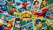© Man888 - Colorful illustration of a classic comic book strip featuring action-packed scenes, vibrant characters, and dynamic speech bubbles against a bold, graphic background.