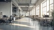 © AUNTYANN STUDIO - Modern office space with rows of desks featuring computers, ergonomic chairs, sunlit by large windows, reflecting a contemporary, open-plan workplace design.
