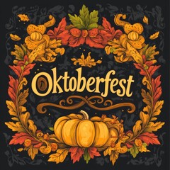 Canvas Print - Oktoberfest greeting card with autumn leaves, pumpkin, and calligraphy.