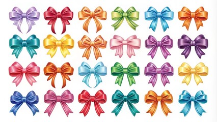 Wall Mural - Colorful ribbon vector icon set, including bows, strips, and curls, ideal for award, celebration, or gift design projects, available in various styles and colors.