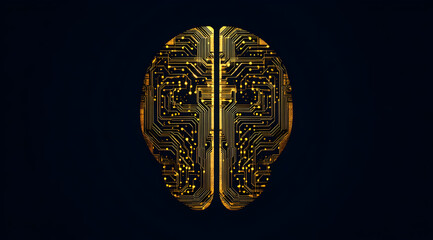 Poster - A striking representation of a human brain with intricate golden circuits, symbolizing artificial intelligence and technology.