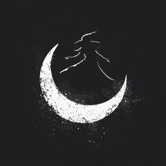 Sticker - Silhouette of a witch dancing on the crescent moon.