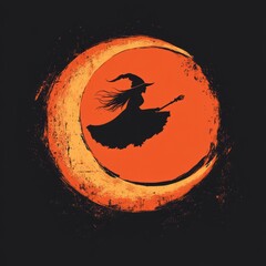 Sticker - Silhouette of a witch flying on a broomstick in front of the moon.