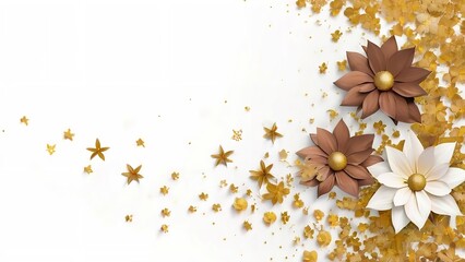 Poster - a group of pink flowers sitting on top of yellow leaves and sprinkles