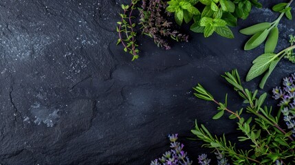 Canvas Print - Fresh Herbs on Black Slate