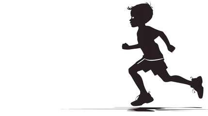 a running autistic child, black vector illustration, white joints , a simple shoe, white background