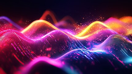 Poster - Abstract dynamic audio wave background with vivid, flowing lines and neon highlights. Great for presentations, tech graphics, and music-related visuals.