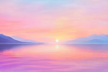 Sticker - Tranquil sunrise with a pastel sky, mountains, and a still lake.