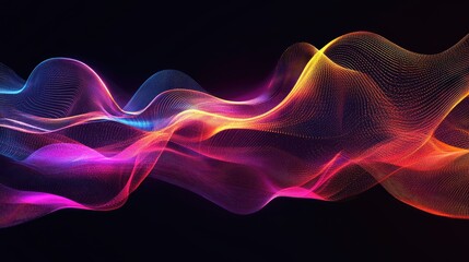 Poster - Abstract dynamic sound wave background with energetic, pulsating lines in vivid colors. Perfect for music, tech, and multimedia design. High-tech vector illustration.