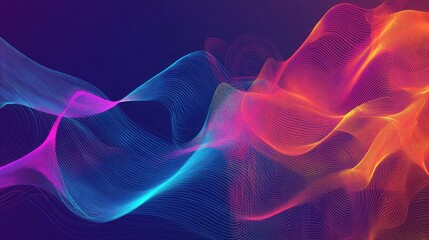 Poster - Abstract dynamic sound wave background with energetic, pulsating lines in vivid colors. Perfect for music, tech, and multimedia design. High-tech vector illustration.