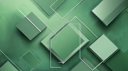Poster - Abstract green background with geometric shapes and frames creating a stylish and modern design. The layered composition adds depth and is ideal for branding or digital projects.