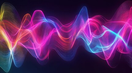 Poster - Abstract illustration of colorful sound waves capturing audio and voice energy. Vibrant gradients and flowing lines create a dynamic background effect.