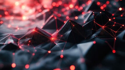 Poster - Abstract technology design with a black polygon base and vivid red light highlights, evoking a futuristic and high-tech feel.