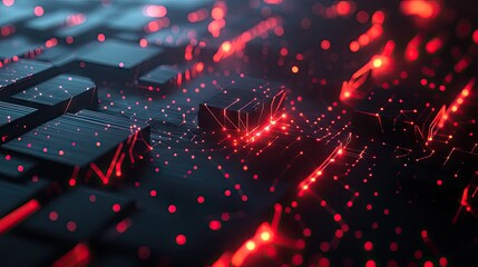Poster - Abstract technology design with a black polygon base and vivid red light highlights, evoking a futuristic and high-tech feel.