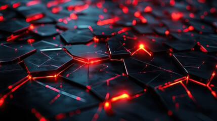 Poster - Abstract technology design with a black polygon base and vivid red light highlights, evoking a futuristic and high-tech feel.