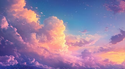 Wall Mural - serene twilight: colorful sky and clouds paint a tranquil evening scene