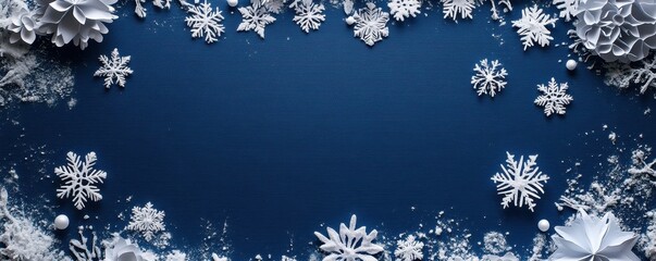 Poster - Classic paper snowflake decorations on navy blue canvas