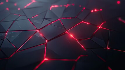 Poster - Black polygon design illuminated with radiant red light, creating a striking and futuristic abstract technology background.